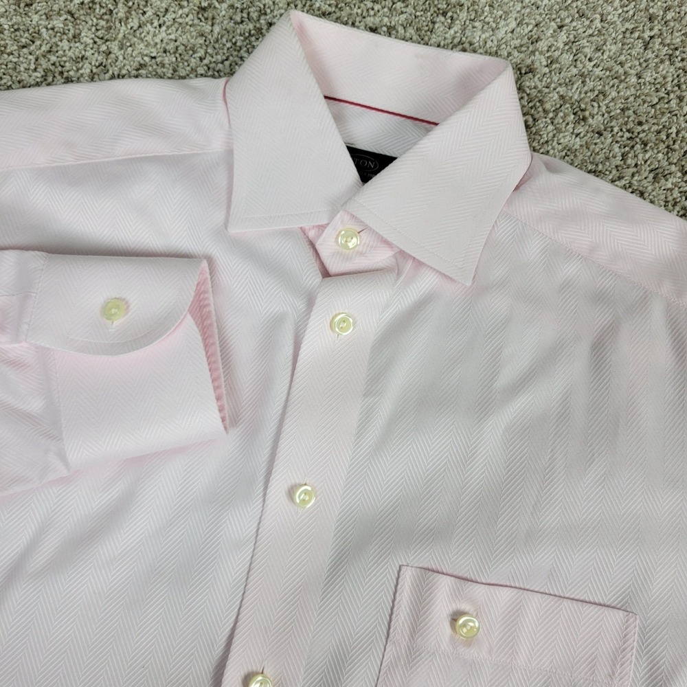 Eton Ganghester Mens 15.5-39 Light Pink‎ Herringbone Button Up Long Sleeve